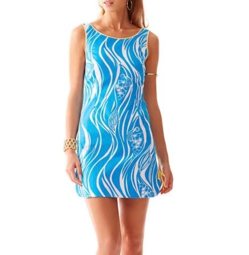 Lilly Pulitzer Delia Shift Dress Blue Joe Fish Dress Sz 6